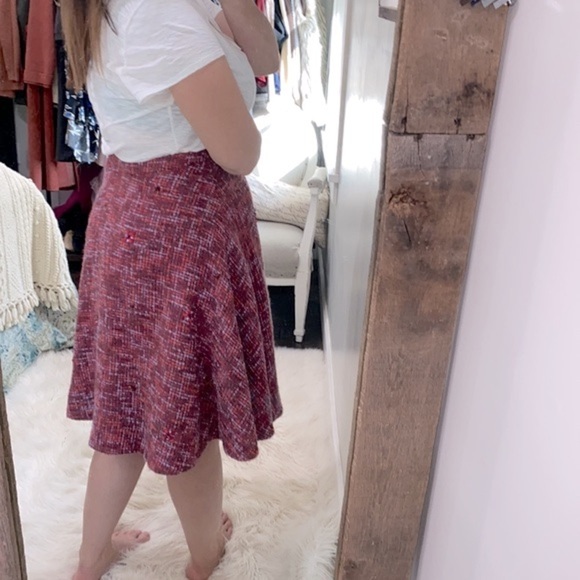 Elevenses by Anthropologie pink flare skirt tweed wool blend size 6 - Picture 4 of 10